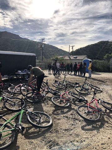 Bikes on the ground before a ride